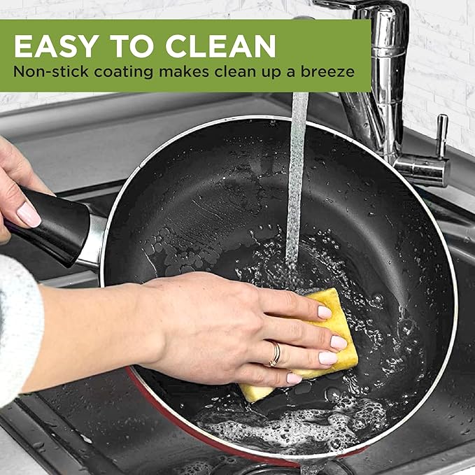 Ecolution Easy Clean Ceramic Nonstick Cookware Set, Dishwasher Safe Kitchen Pots and Pans Set, Comfort Grip Handle, Even Heating, Ultimate Food Release, 26-Piece, Red