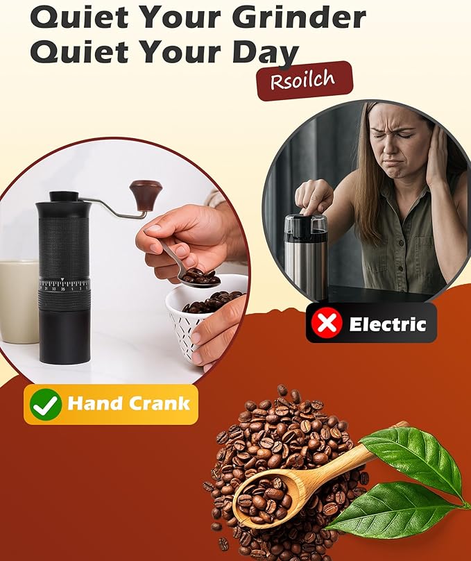 Manual Coffee Grinder with Stainless Steel Burr- 1.12oz Handheld Mill for Espresso, Drip, French Press,with 35 Adjustable Settings & Quiet (Black)