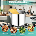 E-far 14 Quart Stainless Steel Stock Pot, Heavy Duty Induction Stockpot with Glass Lid for Cooking Soup Canning, Thick Tri-Ply Bottom & Riveted Handles, Compatible with All Stoves, Dishwasher Safe