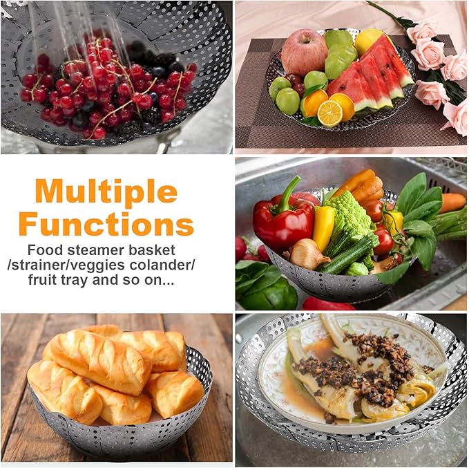 Large Veggie Vegetable Steamer Basket, Folding Steaming Basket, Collapsible Metal Stainless Steel Steamer Basket Insert, for Cooking Food, Expandable Fit Various Size Pot(7.1" to 11.8") YLYL