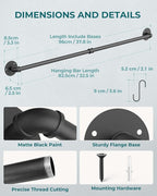 OROPY 38 inch Pot Bar Rack Wall Mounted Detachable Pans Hanging Rail Kitchen Lids Utensils Hanger with 14 S Hooks Black