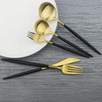 JASHII Luxury Black Gold Flatware, Silverware Sets, 5-piece Elegant Cute 18/10 Stainless Steel Silverware Set for Eating Home Kitchen Hotel Restaurant, Service Sets for 1 People, Dishwasher Safe