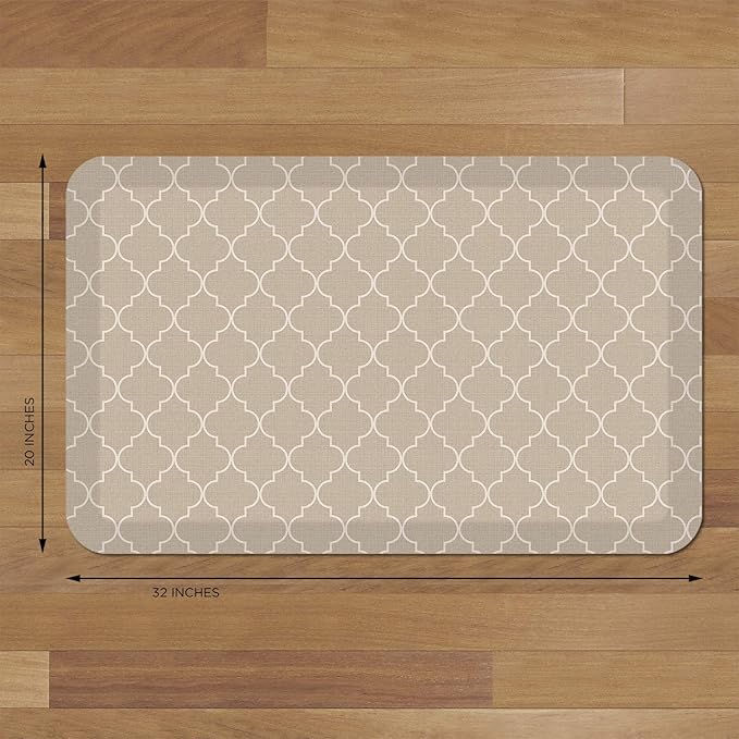 GelPro Anti-Fatigue Designer Comfort Kitchen Floor Mat, 20x32, Trellis Khaki Stain Resistant Surface with 3/4” Thick Ergo-Foam Core for Health and Wellness