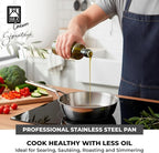 BRA COOKWARE Signature Deep Frying Pan | 8 inches Professional High Skillet | Stainless Steel Deep Frying Pan | All Stovetop Compatible | PFOA Free | w/o Non-Stick Coating | Polished Finish