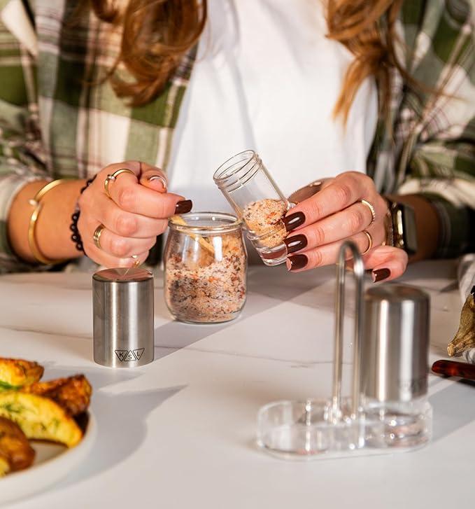 KSL Original Glass Salt and Pepper Shakers Set - Stainless Steel Salt Shaker and Pepper Shaker - Salt and Pepper Shaker Set for Salts and Pepper