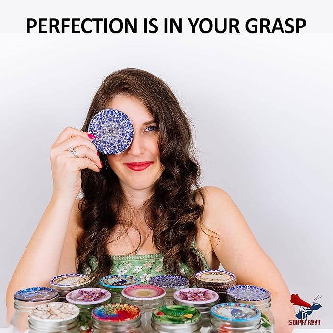 Supa Ant Thickest Canning Lids Wide Mouth (50 Pcs.) Food Grade Tin Can Lids for Canned Food -Buckle Proof & Rust Proof Lid for Canning Kit for Wide Mouth Mason Jars (Blue Wall Plate) Canning Supplies