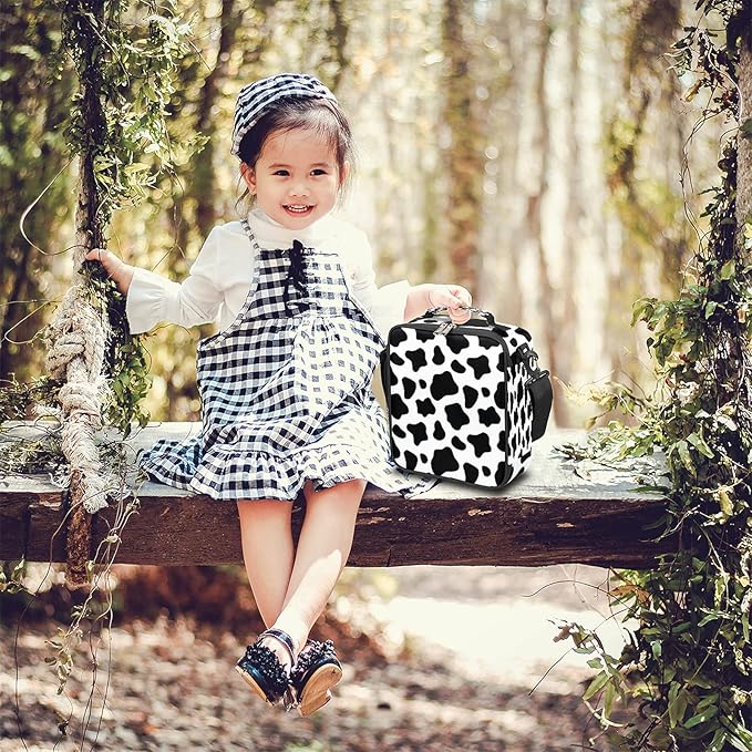 Cow Skin Insulated Lunch Bag for Kids Boys Girls Lunch Box Containers Tote with Shoulder Strap Durable Reusable Waterproof Meal Prep Bag for School Picnic Work Thermal Cooler Bag