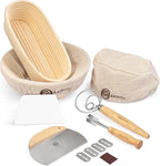 Sourdough Kit with Professional Bread Making Tools - A Complete Sourdough Bread Making Kit Including10" Round & 11" Oval Handcrafted Bannetons, Bread Lame, Danish Whisk, Bowl & Dough Scrapers