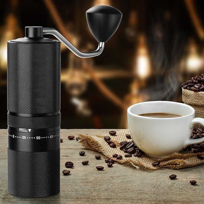 Manual Coffee Grinder with Stainless Steel Burr, Hand Coffee Grinder External Adjustable Grind Setting for Espresso, French Press (Black)
