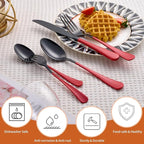 20 Piece Black Red 18/0 Flatware Utensil Set for 4, Include Dinner Knife,Dinner Forks,Dinner Spoons,Salad Forks,Teaspoons,Silverware Set for 4, Dishwasher Safe