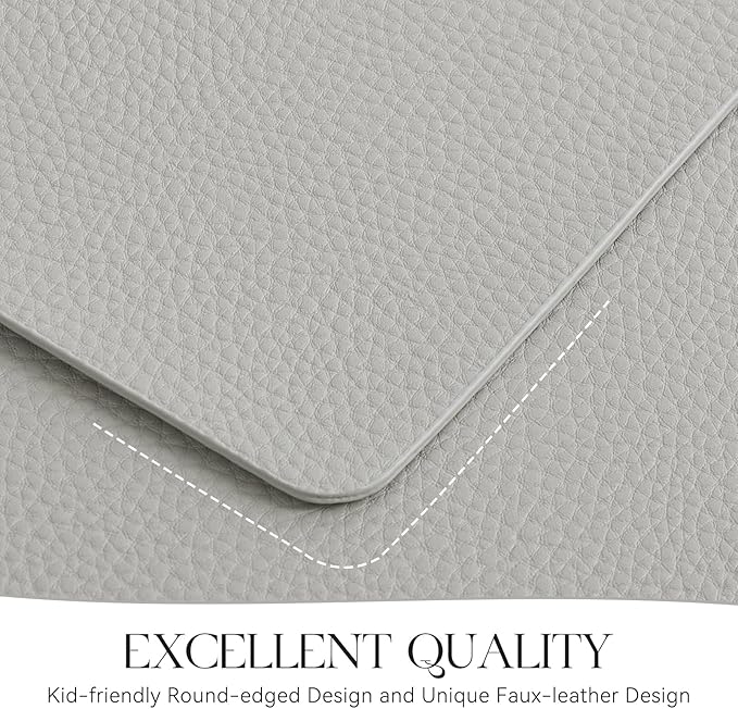 MOSAYT Vinyl Placemats Set of 4, Heat Resistant Place Mats 100% Waterproof Washable & Wipeable Faux Leather Reversible Table Mats for Kitchen Dining Party Indoor Outdoor, 12" x 17", Light Grey