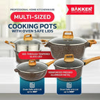 Bakken Master 20 Piece Cookware Set - Pots and Pans with Handle Grips and Tempered Glass Lids, With 6-piece Bakeware Set, Nonstick Granite Coating, Ceramic Max Temperature (Up To 500°F), Brown Marble