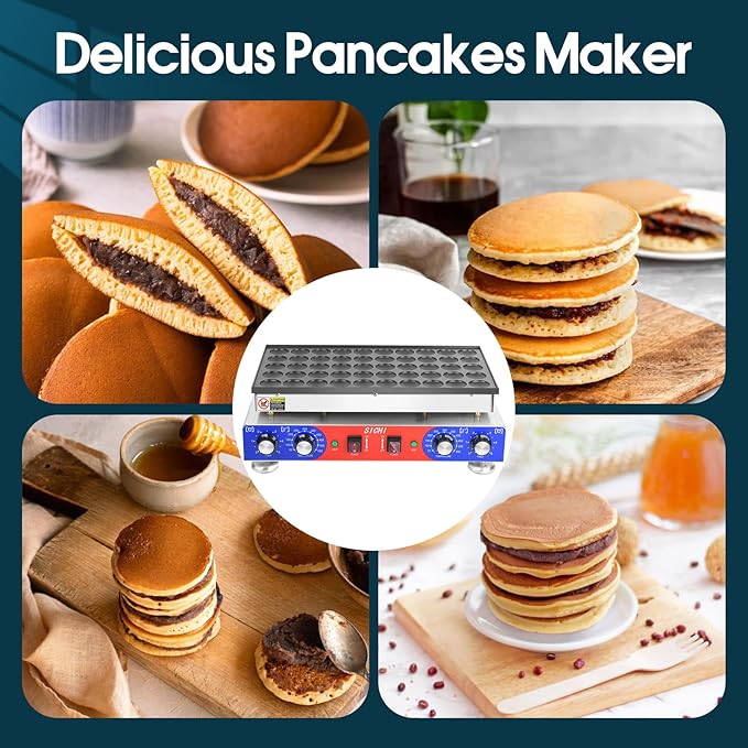 SICHI Mini Pancake Maker - 50Pcs Mini Dutch Pancake Maker With Nonstick and Quick Heat-Up, Mini Pancakes Maker Machine With 2 Thermostats & 2 Timers Separate Control, Commercial Pancake Maker Machine