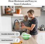 Kitchen Gizmo Collapsible Rice Strainer - Silicone Rice Washer Strainer Bowl - BPA Free - Space Saving Design - Lightweight and Easy to Clean - 5.5 to 3.15 Inches High - Green/Grey