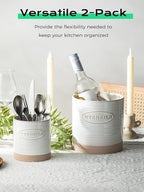 YHOSSEUN Utensil Holder Set of 2, Ceramic Utensil Holder for Kitchen Counter, 6.7"+5.1" Kitchen Utensil Crocks Spatula Holder for Countertop, Two-tone Finish Oval Opening