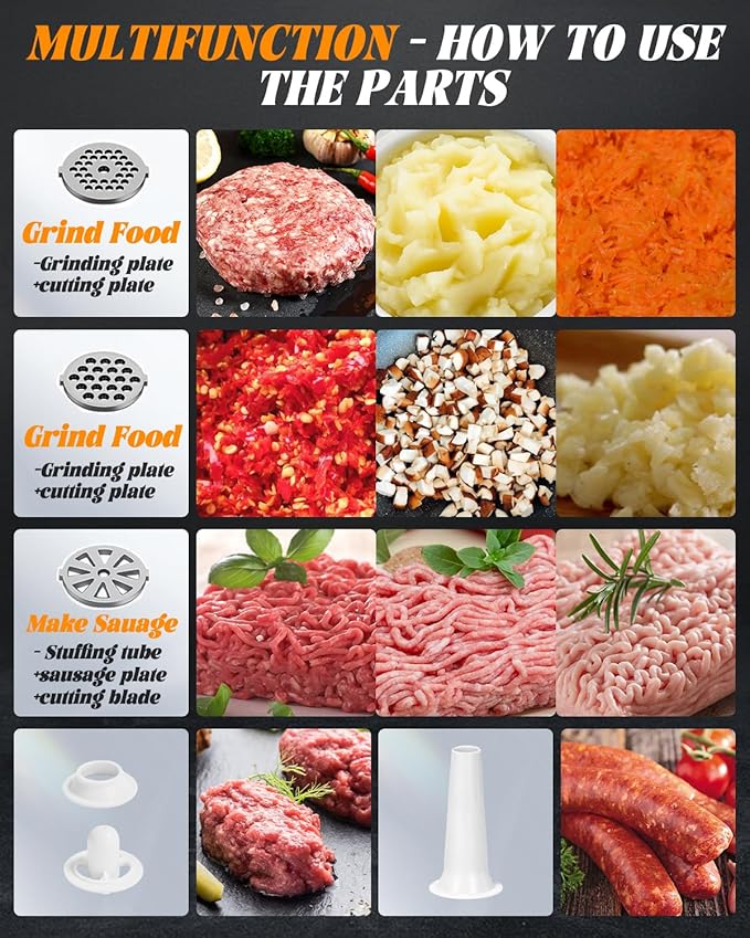 Electric Meat Grinder: [3500W Advanced Motor] [Ultra-Intelligent Thermal Protection] Upgraded Meat Grinder with 6 PCS Stainless Steel Blades&Grinding Plates, Sausage Stuffer Tubes&Kubbe (RED)