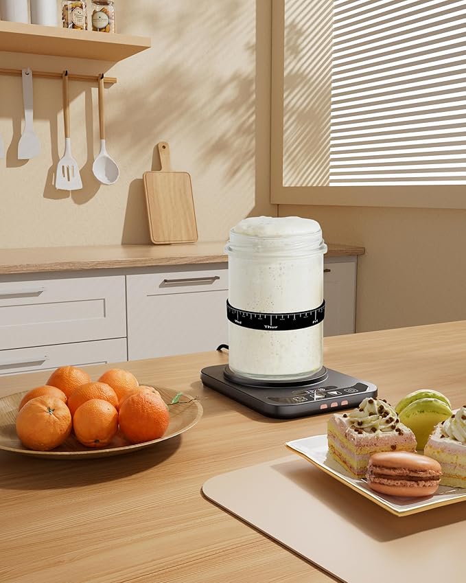 Sourdough Starter Warmer, Precise 1°F Thermostat Control (70-100°F) Sourdough Warming Mat,12-Hour Timer, Smart Memory, Fits Heating Pad for 24–40oz Jars, 110V Perfect for Home Baking & Fermentation