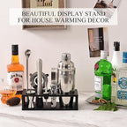Bartender Kit Cocktail Shaker Set with Stand 17-Piece Bar Tool Bar Set for Drink Mixing Home Bartending Kit Bar Cart Accessories: Martini Shaker, Mixer Spoon, Jigger, Muddler, Strainer & Recipes Gifts