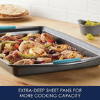 Rachael Ray Bakeware Nonstick Cookie Pan Set, 3-Piece, Gray with Agave Blue Grips