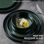 Stoneware Dinnerware Sets for 4, Onader Reactive Glaze Plates and Bowls Sets, Ceramic Dish Dinner Set with Rustic Terracotta Bottom, 12 Piece Elegant Dishware - Emerald Green