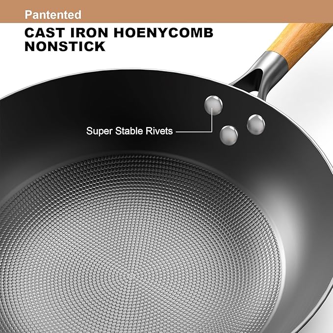 imarku NonStick Wok Pan, 12.5 inch Woks & Stir-Fry Pans Nonstick, Cast Iron Wok with Detachable Handle, Easy Clean Nonstick Frying Pan, Compatible with All Cooktops, Best Gifts for Women/Men