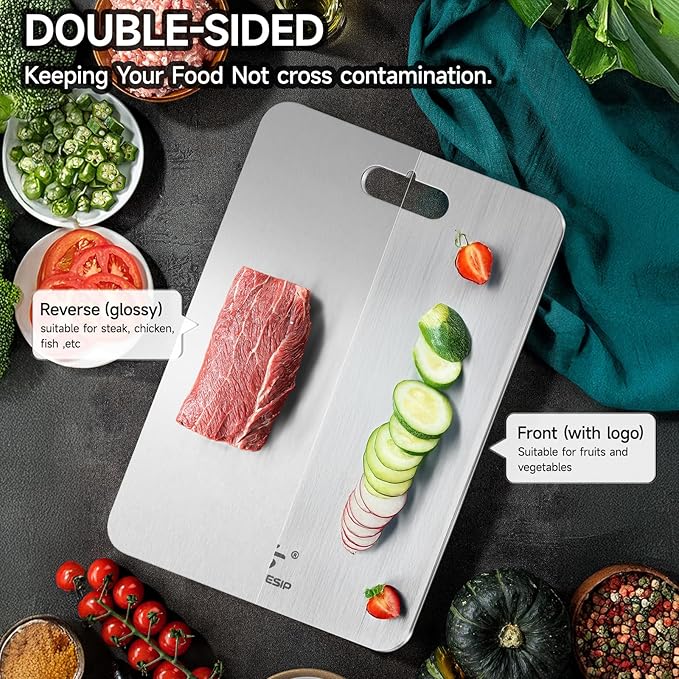 Titanium Cutting Board for Kitchen, No Toxic Double Sided Pure Titanium Cutting Boards for Kitchen, Easy to Clean, Meat, Fruit, Vegetables Chopping Board (14''L x 10''W)