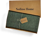 Solino Home Linen Cloth Tablecloth 52 x 52 Inch - 100% Pure Linen Forest Green Square Tablecloth - Athena, Machine Washable Table Throw for Fall, Autumn