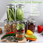 Wide Mouth Mason Jars 32 oz with Airtight Lids and Bands, 12 Pack Quart Canning Jars, Clear Glass Mason Jars for Canning, Pickling, Preserving, Meal Prep, DIY Projects