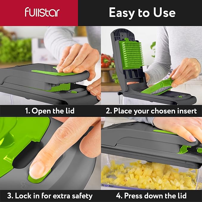 Fullstar The Original Pro Chopper - Vegetable Chopper and Spiralizer, Food Chopper with Container, Fruit Slicer, Kitchen Gadgets & Accessories, Home Essentials (4 in 1, Gray/Green)