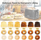 Retro Stainless Steel 2 Slice Toaster - Bagel, Cancel, Defrost Functions, 6 Shade Settings, Extra Wide Slot, Removable Crumb Tray (Black)