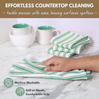 Native Fab Cotton Kitchen Towels - 16x26 inches - Set of 4 - Basket Weave Stripe Dish Towels for Cleaning, Drying Dishes, Absorbent Dish Cloths Set with Hanging Loop - Royal Green