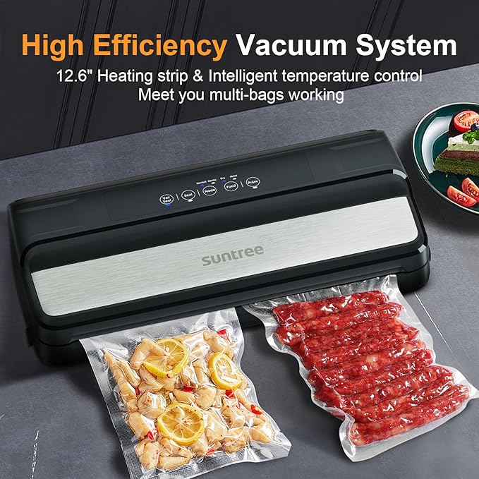Vacuum Sealer for Food, 90Kpa 7-IN-1 Food Vacuum Sealer Machine Dry/Moist/Gentle Mode, Automatic Food Sealer with Build-in Cutter and Storage, 15pcs Pre-cut Bags, Bag Roll, Vaccum Hose