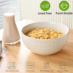 24 OZ Large Soup Bowls Set of 4, Farmhouse Embossment Ceramic Cereal Bowls for Salad, Serving, Fruit, Snack, Noodle, Ramen, Pho, Microwave & Dishwasher Safe, 6 Inch White