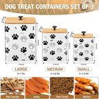 3 Pack Airtight Dog Food Containers with Bamboo Lids, Metal Dog Treat Jars Canisters for Kibble, Biscuits, Snacks, Cookies, Pet Food Storage Set for Kitchen Counter(White)