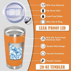 20 oz Tumbler Coffee Tavel Tumblers Bulk with Lid Stainless Steel Double Wall Vacuum Insulated Mug Powder Coated Cups fit Car Cupholder for Hot and Cold - Orange, 12Pack