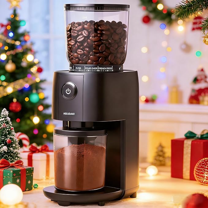 Conical Burr Coffee Grinder, Electric Coffee Beans Grinders for Home Use with 38 Grind Settings, One Touch Automatic Espresso Grinder Black