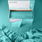 Exquisite Party Solids 54 Inch X 100 Feet Aqua Plastic Table Cover Roll in A Cut - to - Size Box with Convenient Slide Cutter. Cuts Up to 12 Rectangle 8 Feet Plastic Disposable Tablecloths