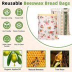 2 Pack Cotton Beeswax Bread Bags - Large Reusable Cotton Linen Food Storage Covers for Sourdough & Homemade Bread, Waxed Bags Keep Bread Fresh, Proofing Bag Freezer-Safe, Easy Clean