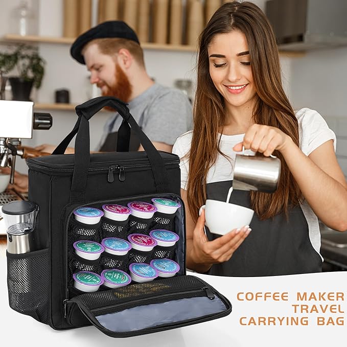 Coffee Maker Carrying Bag Compatible with Keurig K-Mini or K-Mini Plus, Single Serve Coffee Brewer Portable Storage Bag with Extra Pockets, Storage Tote Case With Shoulder Strap