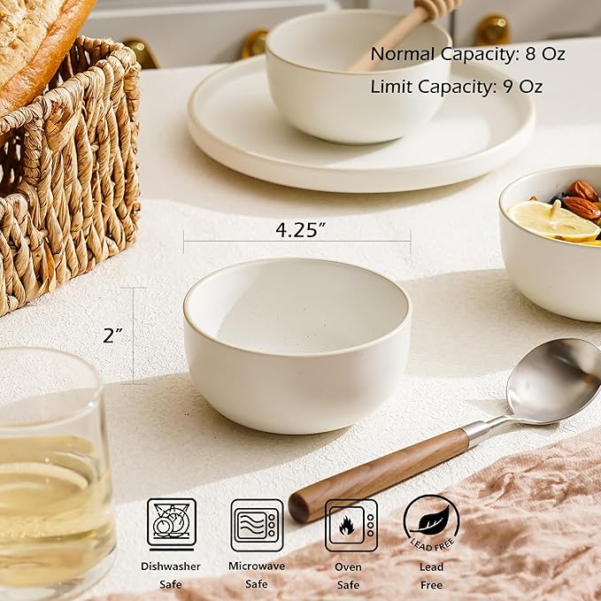 S&Q'S CERAMICS Ceramic Small Bowls for Kitchen, Set of 6, 9 ounces Small Ceramic Bowls for Condiments, Dipping, Side Dishes (Glazed Matte Off-White)…