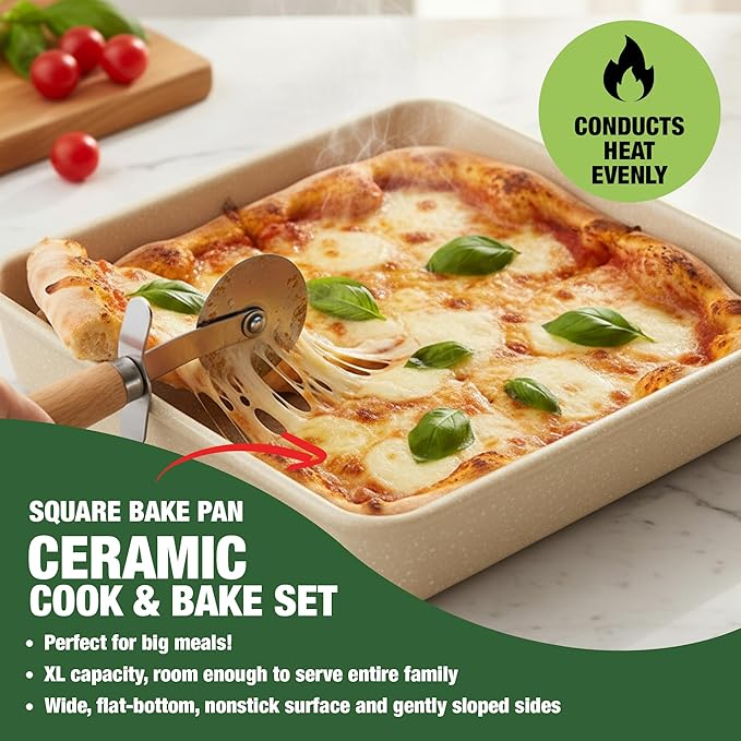 Granitestone Ceraluxe 20 Pc Ceramic Cookware Set Nonstick, Complete Pots and Pans Set Non Stick for Kitchen with Bakeware, Utensils & Steamer, Non Toxic Made Without PFOA PFOS, Oven & Dishwasher Safe