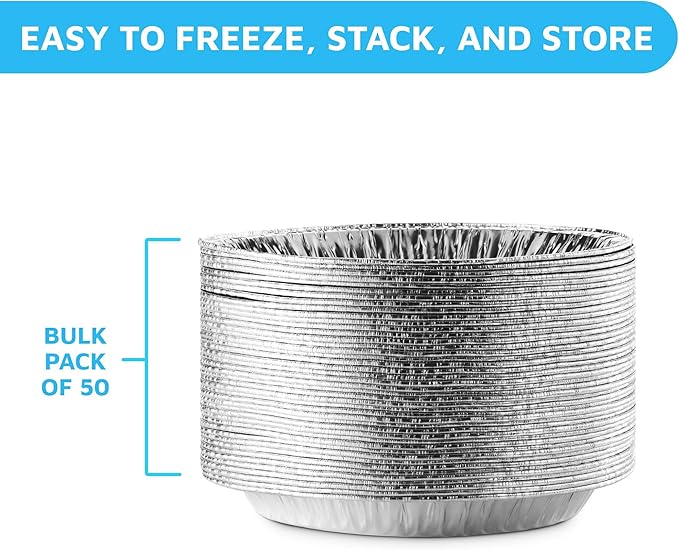 MontoPack 9” Aluminum Foil Pie Pans | Round Disposable Containers with Angled Walls for Tart Baking, Storing, Serving & Reheating | Freezer and Oven Safe, Recyclable | 50-Pack of Cake Tins