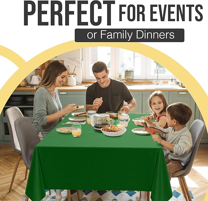 Party Solids 66% Thicker Premium Plastic Table Cloth Rectangle Table Cover 0.5 Mil 6 Pack Emerald Green Table Cloth 54 Inch x 108 Inch Disposable Tablecloth Won't Tear Easily Like Cheap Thin Brands