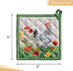 Maison d' Hermine Pot Holders 100% Cotton Heat Resistant Potholders 8" x 8" Hot Pads with Loop BBQ, Cooking, Baking, Grilling, Kitchen, Handling Hot Pans Spring/Summer (Pack of 1, Basse Cour)