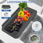 LASSHSWA Collapsible Colander and Strainer for Kitchen, Over the Sink Strainer Basket for Kitchen, Fruit Pasta Food Strainer Expandable Plastic Colander with A Sink Drain Strainer Stainless Steel