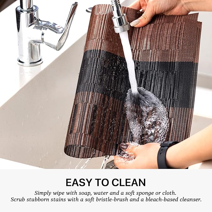 LEXMORE Placemats Set of 6 Vinyl/Plastic Woven Place Mats for Kitchen Table Indoor/Outdoor Washable Placemat Wipeable Dining Table Mats(Ombre Brown Black)