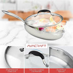 AVACRAFT 18/10 12 Inch Stainless Steel Frying Pan with Lid, Side Spouts, Induction Pan, Versatile Stainless Steel Skillet, Fry Pan in our Pots and Pans (12 inch)