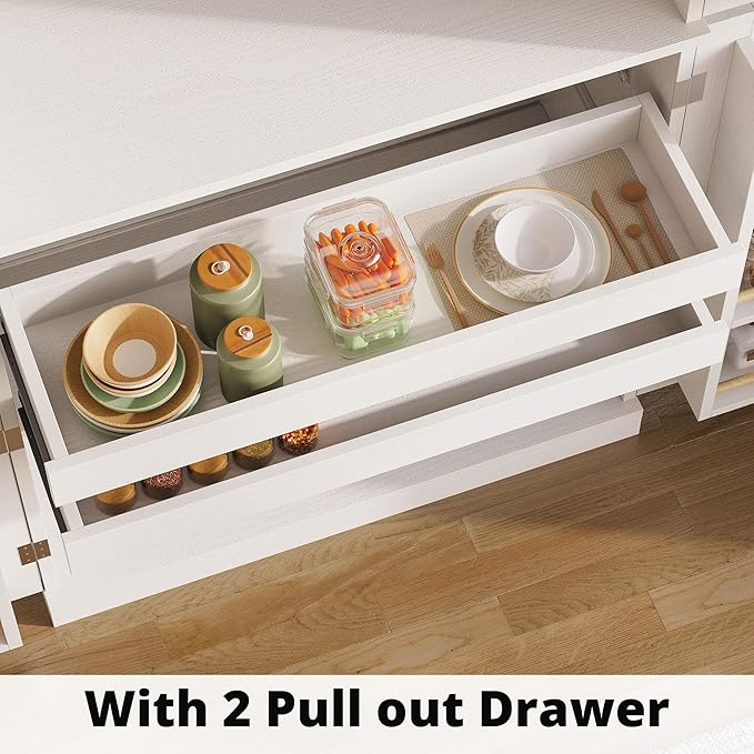 IRONCK Kitchen Pantry Storage Cabinet 72.8" H, 4 Barn Doors with Storage Rack, 4 Adjustable Shelves, Freestanding Cupboard for Dining Room Living Room, Laundry, White