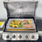 onlyfire Stainless Steel BBQ Griddle, Outdoor Flat Top Griddle Pan with Grease Groove and Handles for Gas and Charcoal Grills, 25”x16”