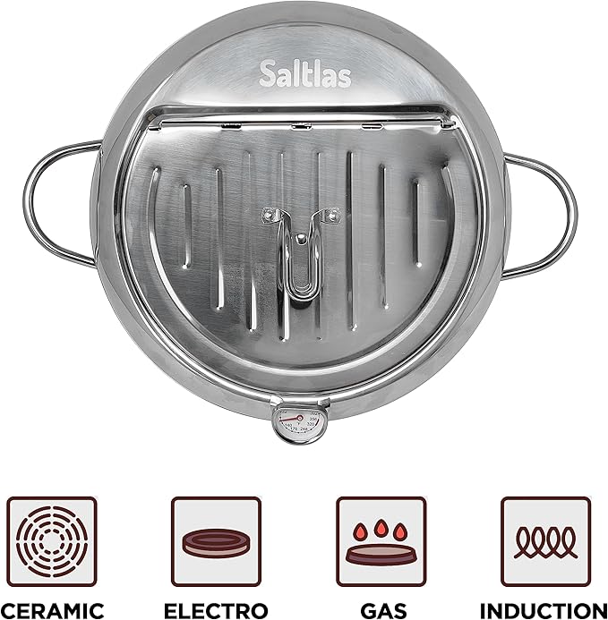 Deep Fryer Pot (°F), 11"/4.4Qt (4.2 L) Extra Large Tempura Frying Pot with Lid, 304 Stainless Steel Fry Pot with Fahrenheit Thermometer and Oil Drip Drain Rack